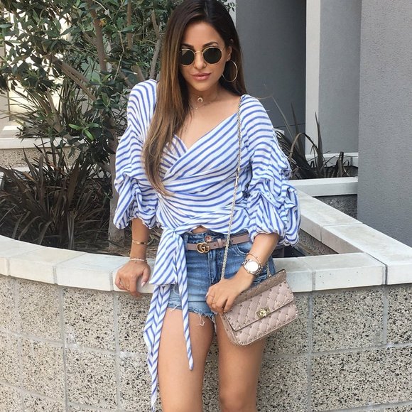 Olivaceous Tops - Olivaceous Blue + White Striped Top